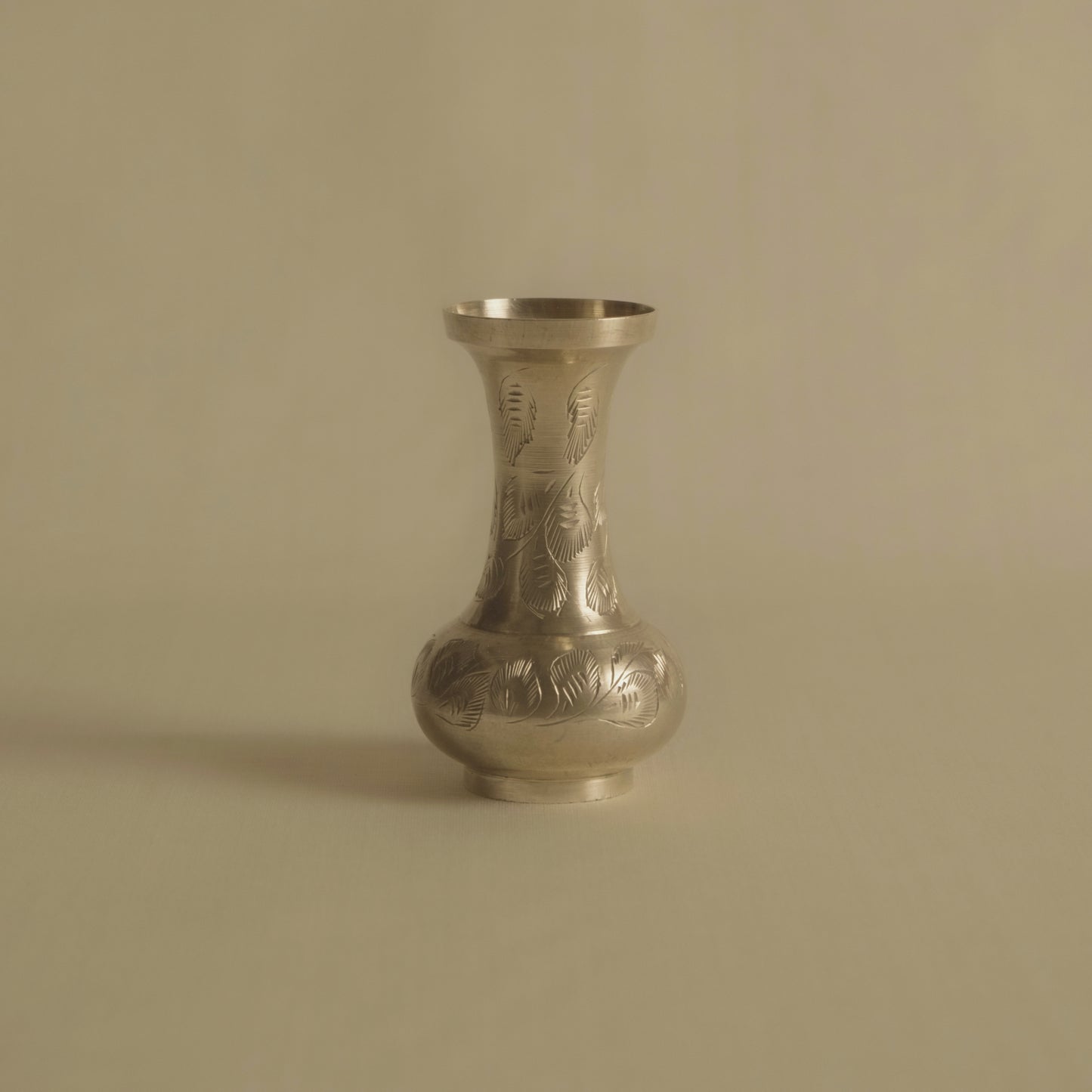 Hand-Etched Floral Brass Bud Vase