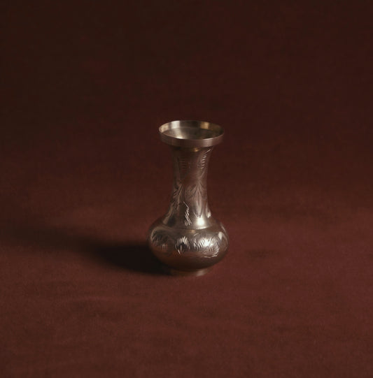 Hand-Etched Floral Brass Bud Vase