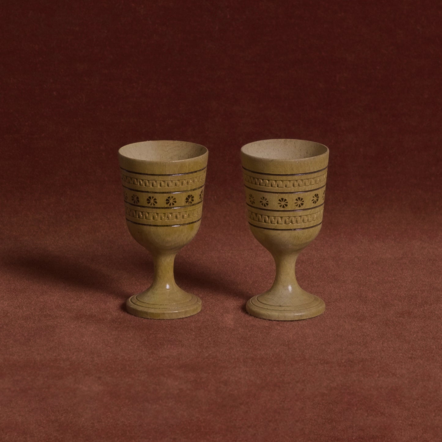 Patterned Wooden Egg Cups, pair