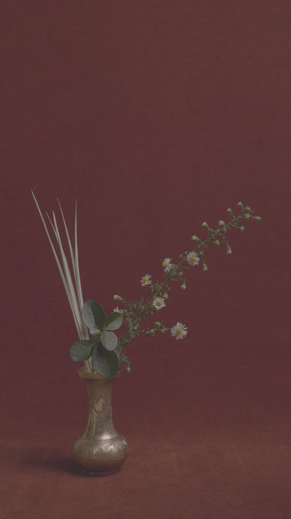 Hand-Etched Floral Brass Bud Vase